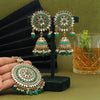 Green Color Mirror Kundan Earrings With Maang Tikka (MTKE460GRN)