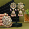 Pink Color Mirror Kundan Earrings With Maang Tikka (MTKE460PNK)