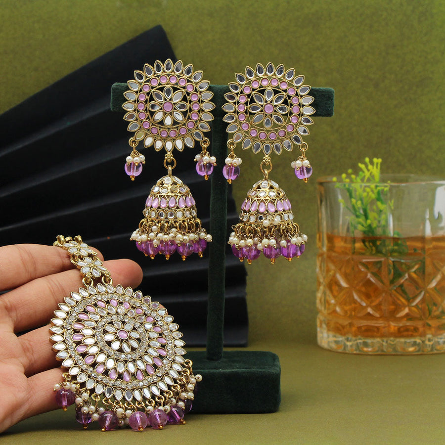 Shop Online Purple Glass and Pearl Beads Silver Chandbali Earrings – Pure  Elegance