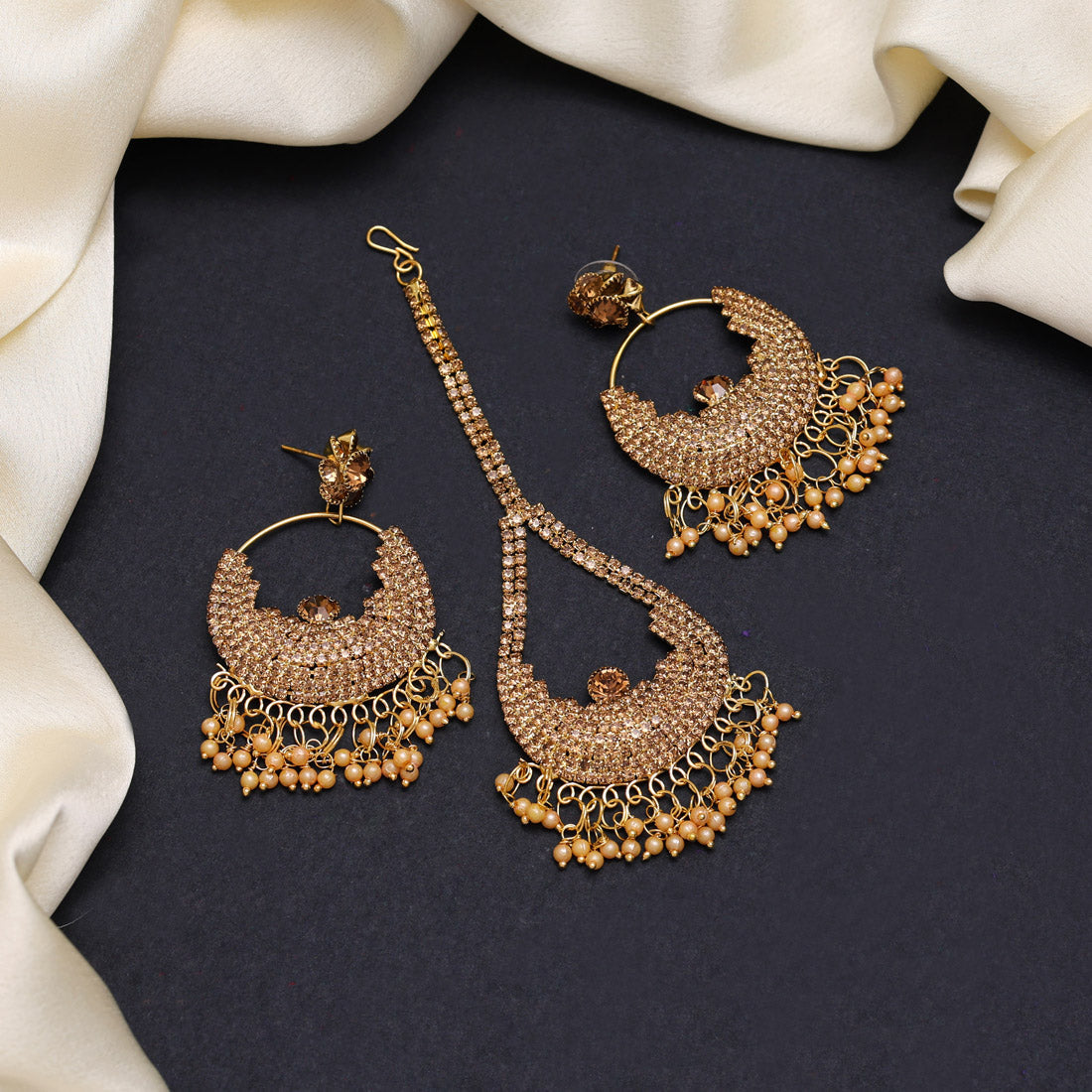Gold Color Earrings With Maang Tikka (MTKE465GLD)