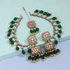 Green Color Mirror Kundan Earrings With Maang Tikka (MTKE466GRN)