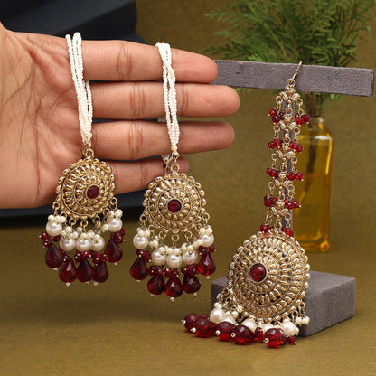 Maroon Color Earrings With Maang Tikka (MTKE468MRN)