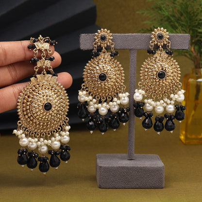 Black Color Earrings With Maang Tikka (MTKE469BLK)