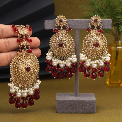 Maroon Color Earrings With Maang Tikka (MTKE469MRN)