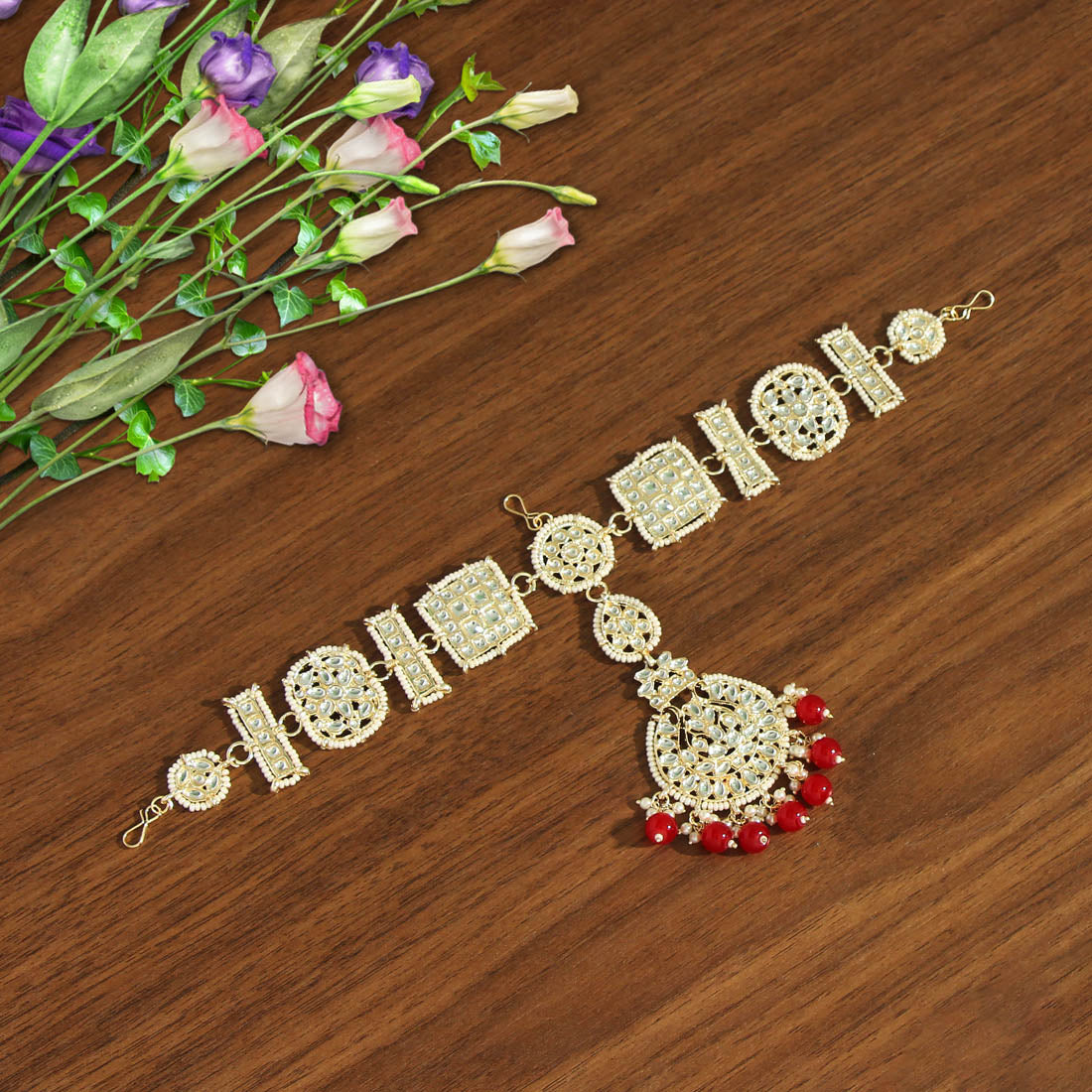 Maroon Color Kundan Matha Patti (MTP265MRN)