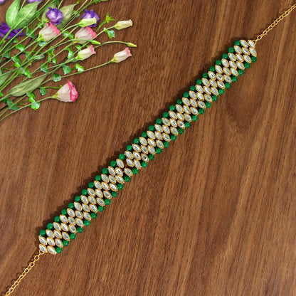 Green Color Kundan Hair Band/Chain Matha Patti (MTP317GRN)