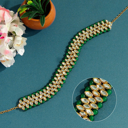 Green Color Kundan Hair Band/Chain Matha Patti (MTP317GRN)