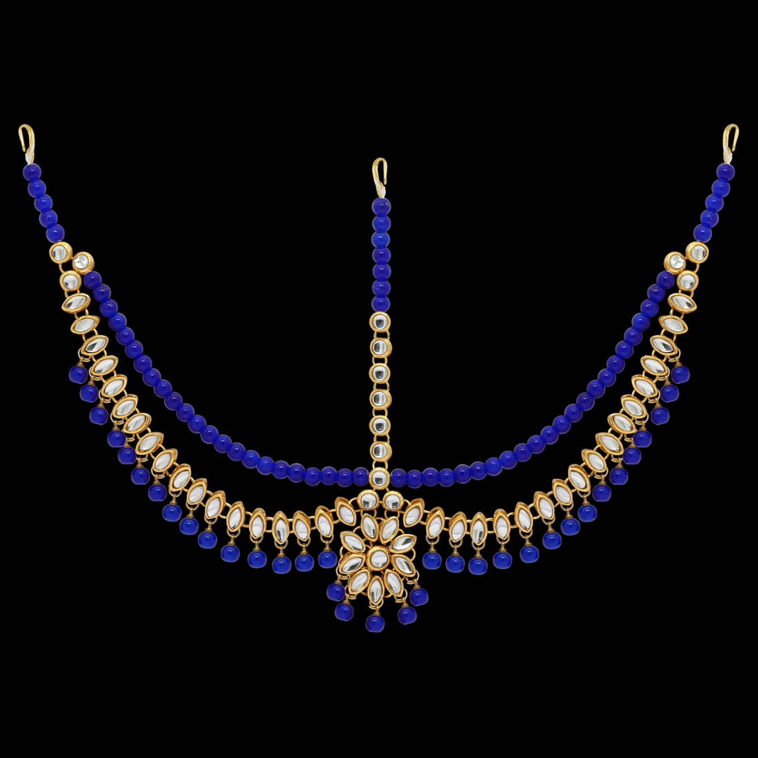 Blue Color Imitation Pearl & Kundan Work Matha Patti (MTP38BLU)