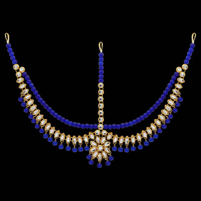 Blue Color Imitation Pearl & Kundan Work Matha Patti (MTP38BLU)