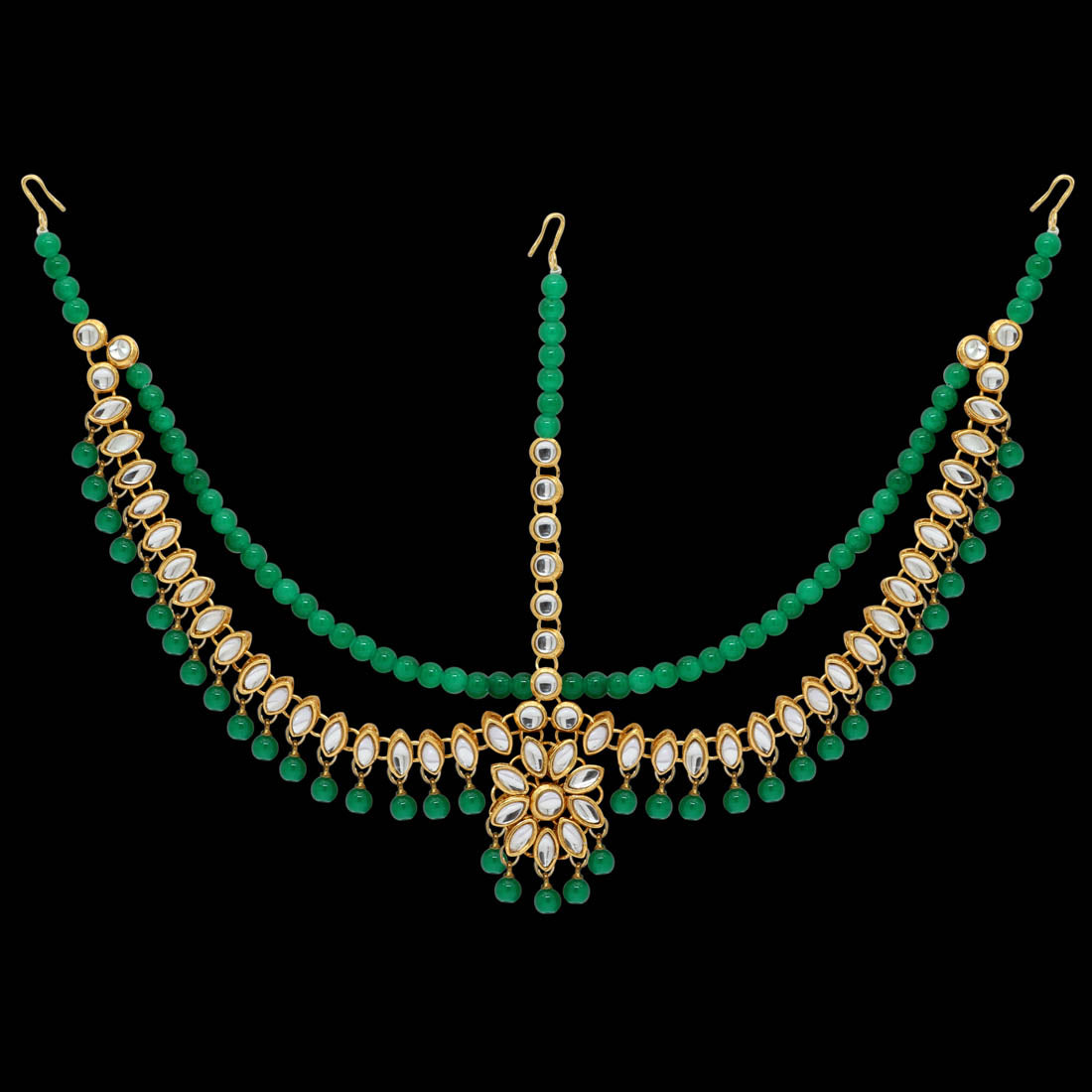 Green Color Imitation Pearl & Kundan Work Matha Patti (MTP38GRN)