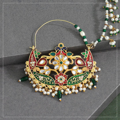 Green & Maroon Color Kundan & Beads Nose Nath (NTH303GM)