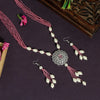Pink Color Premium American Diamond Long Necklace Set (PCZN667PNK)