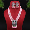 Pink Color Premium Black Metal Monalisa & AD Stone Brass Necklace Set (PCZN671PNK)