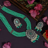 Rama Green Color Premium Black Metal Monalisa & AD Stone Brass Necklace Set (PCZN671RGRN)