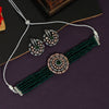 Green Color Choker Premium American Diamond Necklace Set (PCZN672GRN)