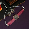 Pink Color Choker Premium American Diamond Necklace Set (PCZN672PNK)