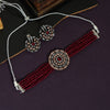 Rani Color Choker Premium American Diamond Necklace Set (PCZN672RNI)
