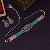 Rama Green & Pink Color Black Silver Brass Choker Premium AD Necklace Set (PCZN673RGRNPNK)