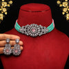 Rama Green & Pink Color Black Silver Brass Choker Premium AD Necklace Set (PCZN673RGRNPNK)