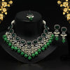 Green Color Black Silver Brass Premium AD Necklace Set (PCZN674GRN)