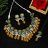 Yellow Color Black Silver Brass Premium AD Necklace Set (PCZN674YLW)