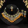 Yellow Color Black Silver Brass Premium AD Necklace Set (PCZN674YLW)