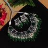 Green Color Black Silver Brass Premium American Diamond Necklace Set (PCZN675GRN)