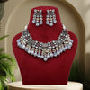 Gray Color Black Silver Brass Premium American Diamond Necklace Set (PCZN675GRY)