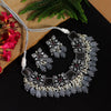 Gray Color Black Silver Brass Premium American Diamond Necklace Set (PCZN675GRY)