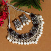 Maroon & White Color Black Silver Brass Premium American Diamond Necklace Set (PCZN675MRNWHT)