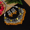 Yellow Color Black Silver Brass Premium American Diamond Necklace Set (PCZN675YLW)