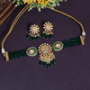 Green Color Meena Work Premium American Diamond Choker Necklaces Set (PCZN694GRN)