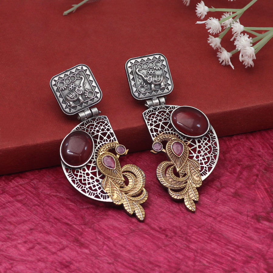 Rust Color Kundan Meena Earrings (KDE842RST)