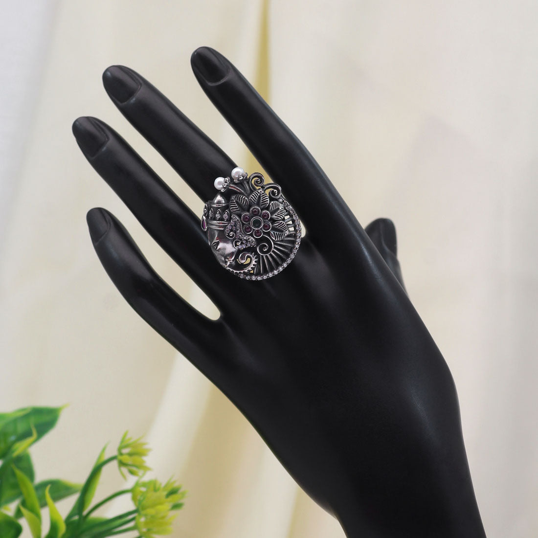 Multi Color Lord Ganesha Premium Oxidised Rings (PGSR515MLT)