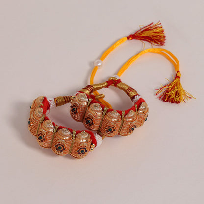 Red Color Royal Rajput Jewellry Rajasthani Pochi Bajubandh Armlet Set (PHI104RED)