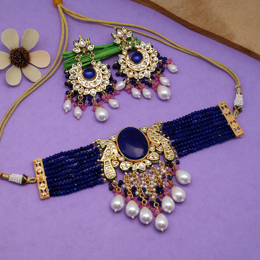 Kundan meena necklace on sale set