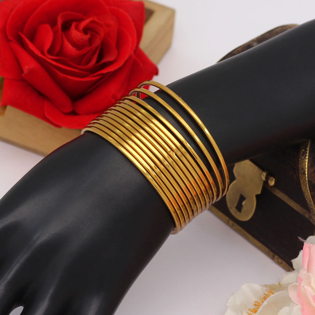 Gold Color 12 Set Of Kids Bangles Combo Size(4 Set Of 1.12, 4 Set Of 1.14, 4 Set Of 2.0) (PLKBCMB499)