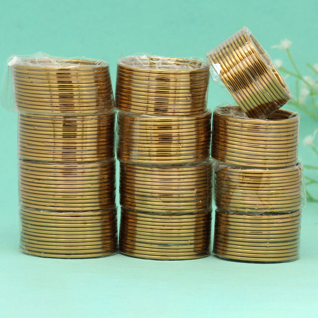 Gold Color 12 Set Of Kids Bangles Combo Size(4 Set Of 1.12, 4 Set Of 1.14, 4 Set Of 2.0) (PLKBCMB499)