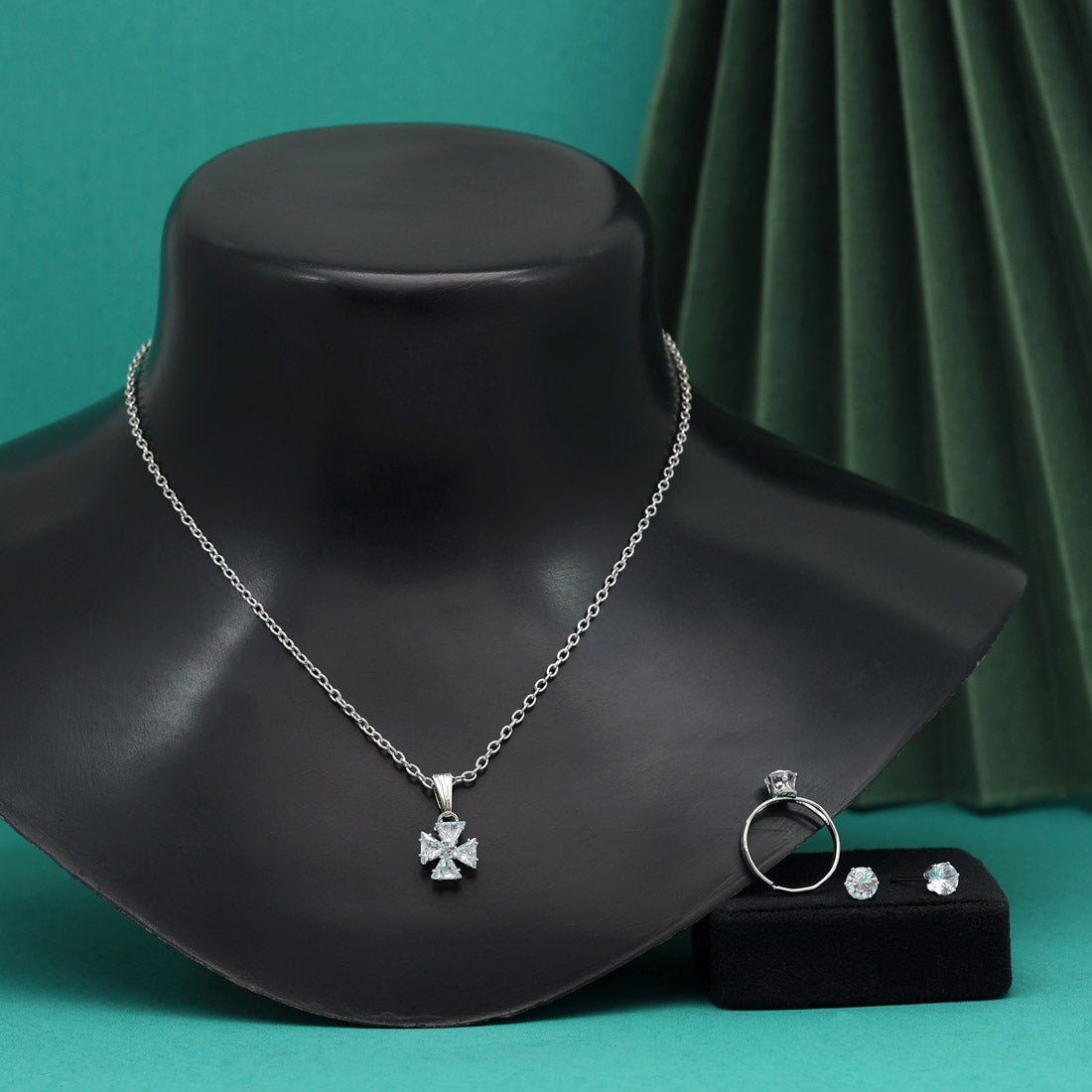 Silver Color Stone Locket Pendant Set (PLKP167SLV)