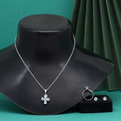 Silver Color Stone Locket Pendant Set (PLKP168SLV)