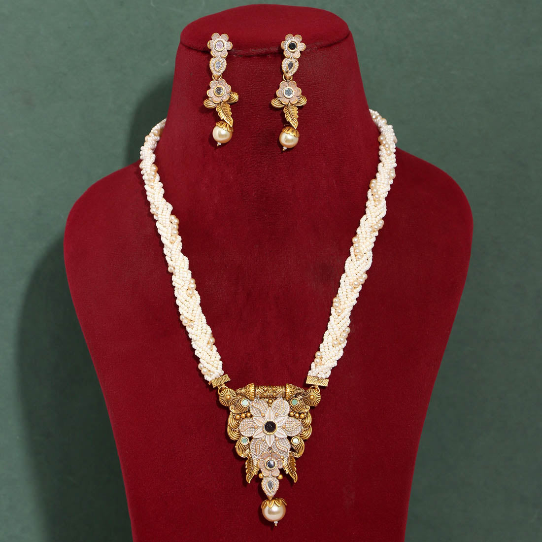 Gold Color Stone Necklace Set (PN730GLD)