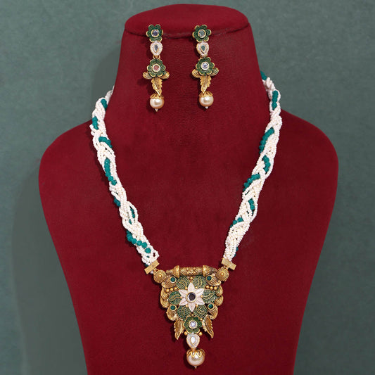 Green Color Stone Necklace Set (PN730GRN)