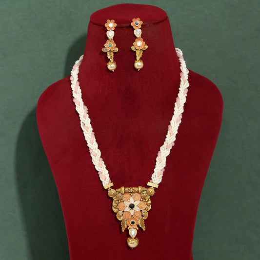 Peach Color Stone Necklace Set (PN730PCH)