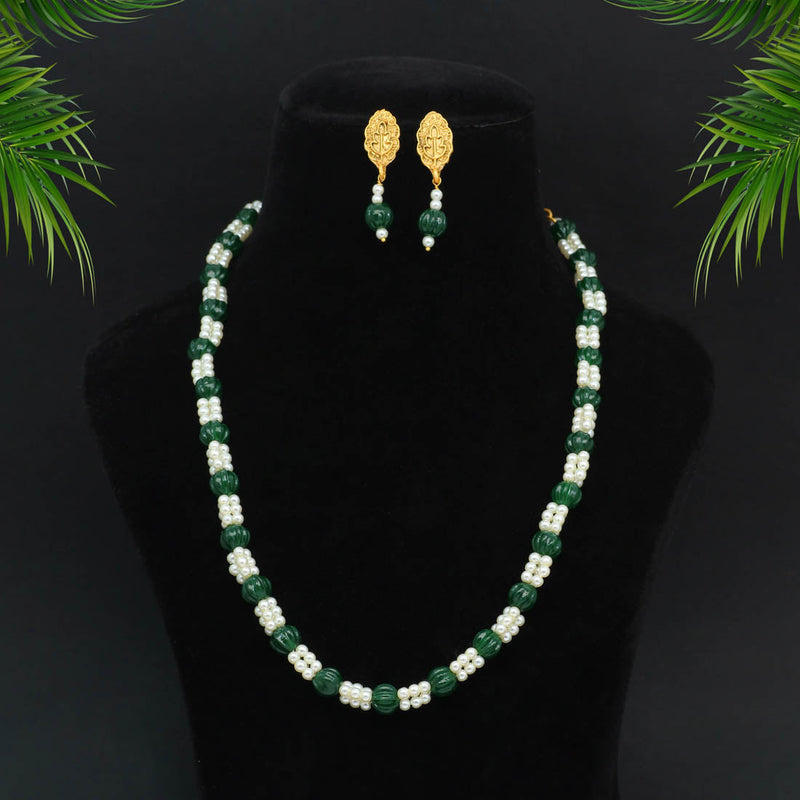 Green Color Stone Necklace Set (PN735GRN)