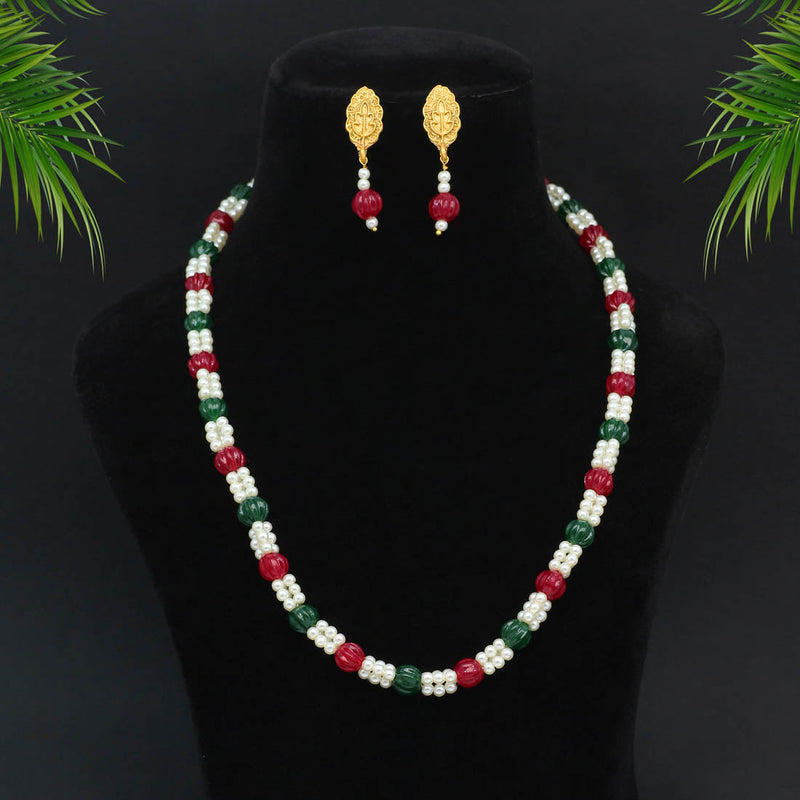 Maroon & Green Color Stone Necklace Set (PN735MG)