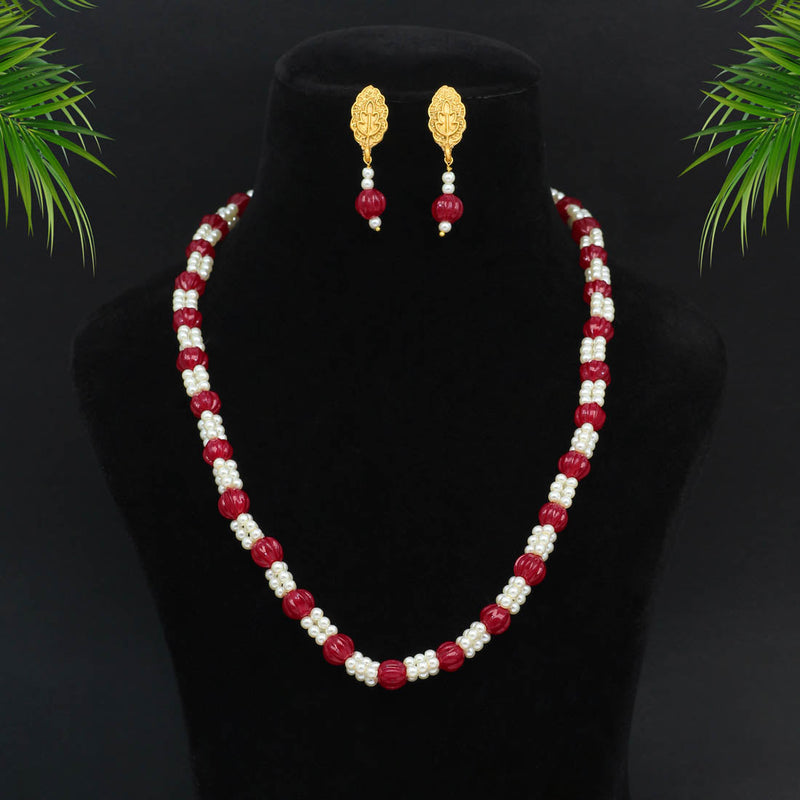 Maroon Color Stone Necklace Set (PN735MRN)