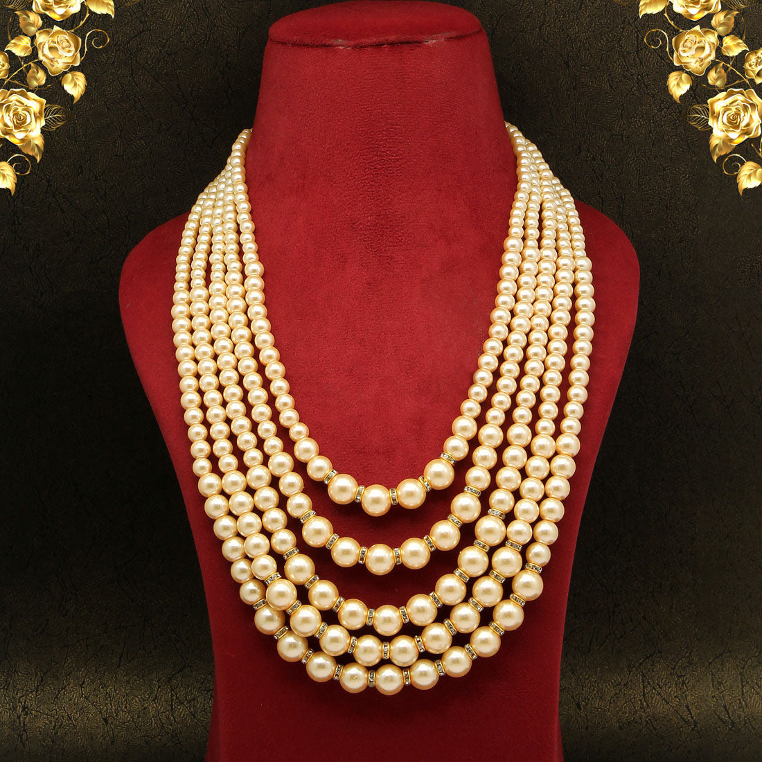 Gold Color Beads Long Necklace (PN744GLD)