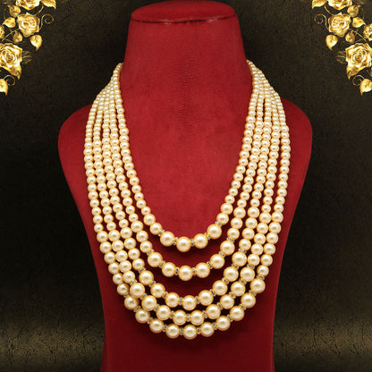 Gold Color Beads Long Necklace (PN744GLD)