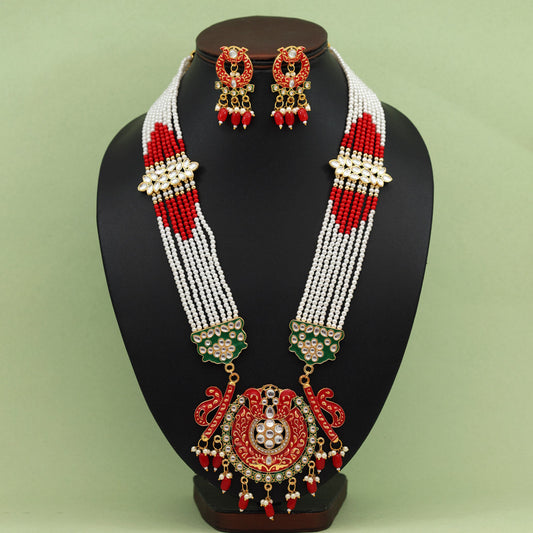 Red & Green Color Meena Work Rajputi Jewellery Rani Haar (PN776REDGRN)