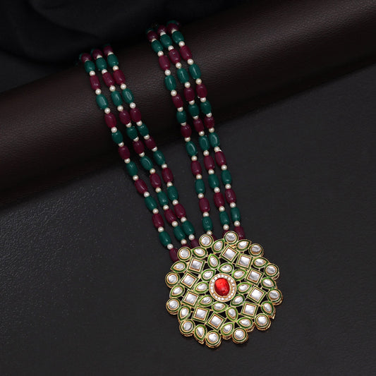 Maroon & Green Color Meena Work Rajputi Jewellery Rani Haar (PN782MG)